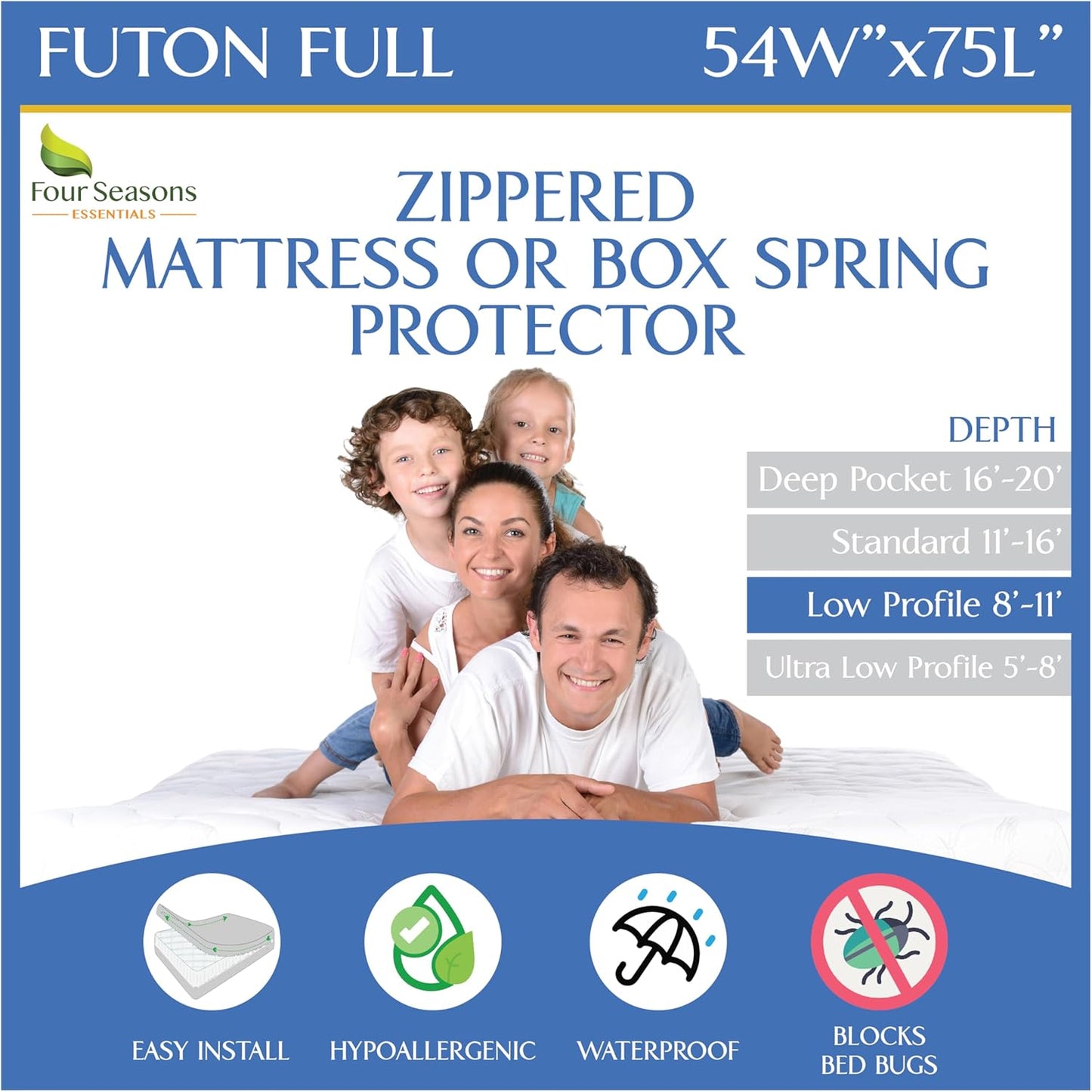 Futon Full Mattress Protector - Waterproof Zippered Encasement
