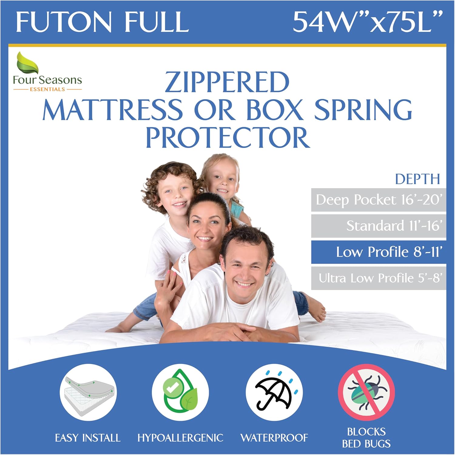 Futon Full Mattress Protector - Waterproof Zippered Encasement