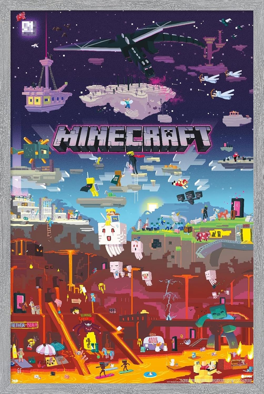 Minecraft - World Beyond Wall Poster with Gray Frame for Decor