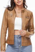 Fahsyee Zip Leather Jackets for Women Motorcycle Faux PU