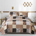 Khaki Quilt Set King Size Plaid Patchwork - Soft Microfiber Bedding