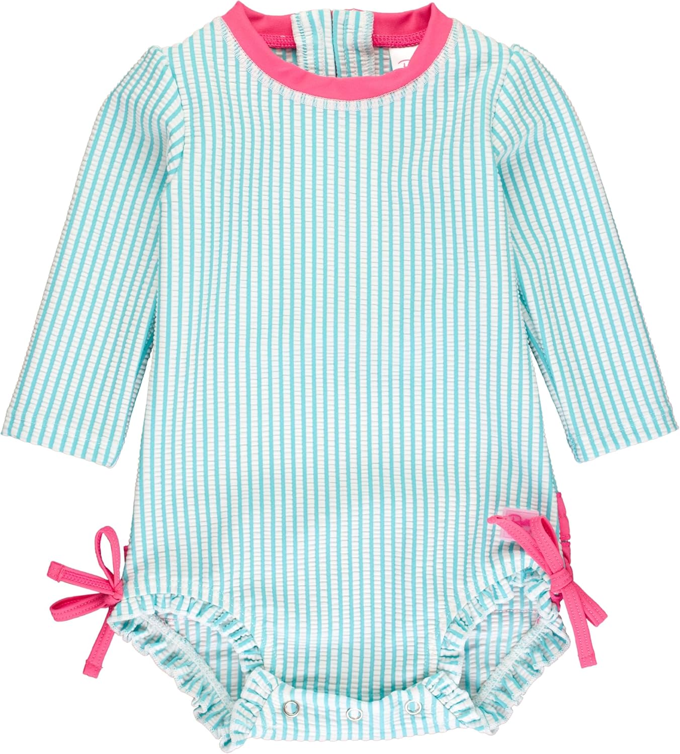 RuffleButts Baby Girls Seersucker Long Sleeve Rash Guard Swimsuit