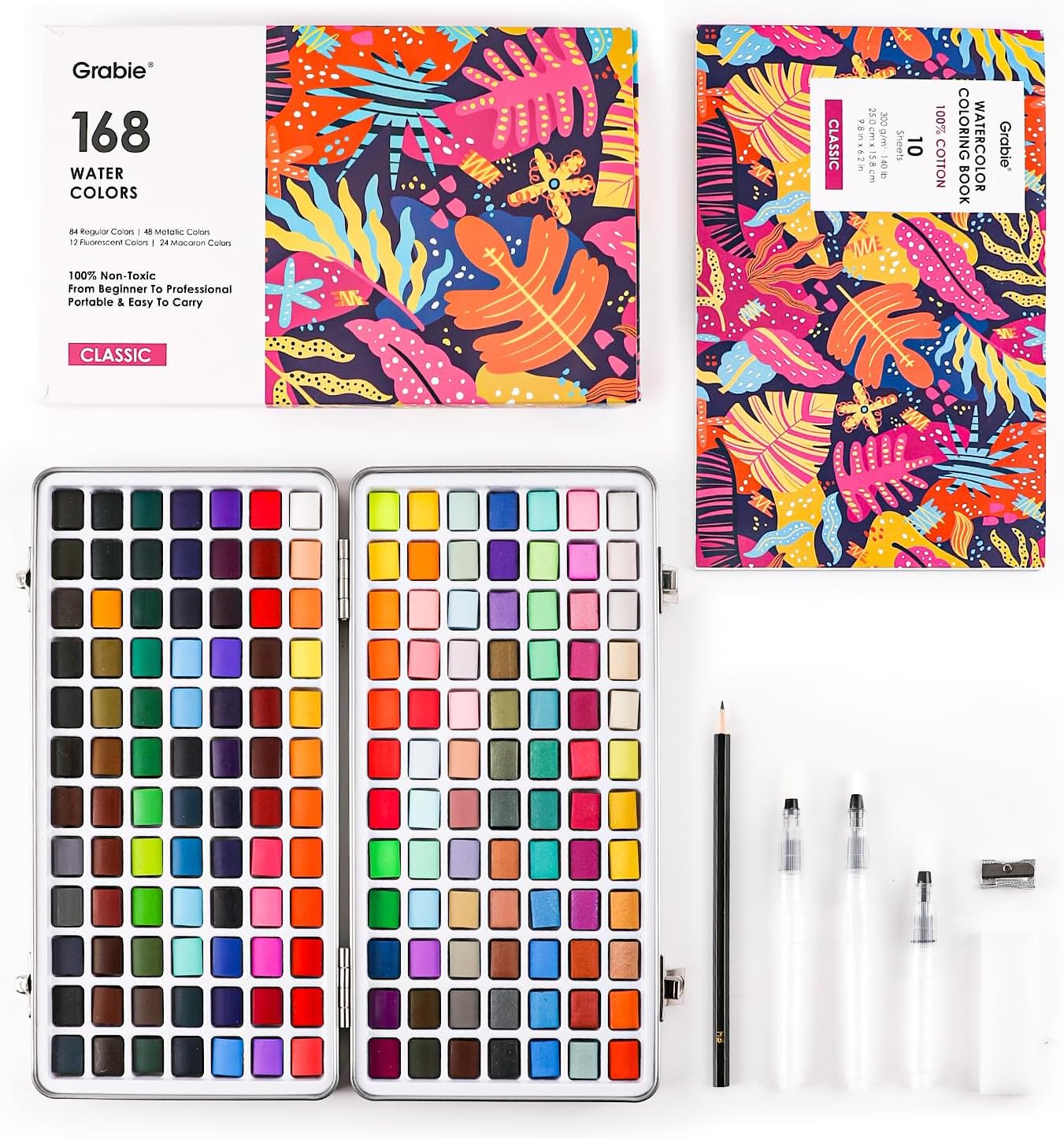 Grabie Watercolor Paint Set with 168 Vibrant Colors for Artists