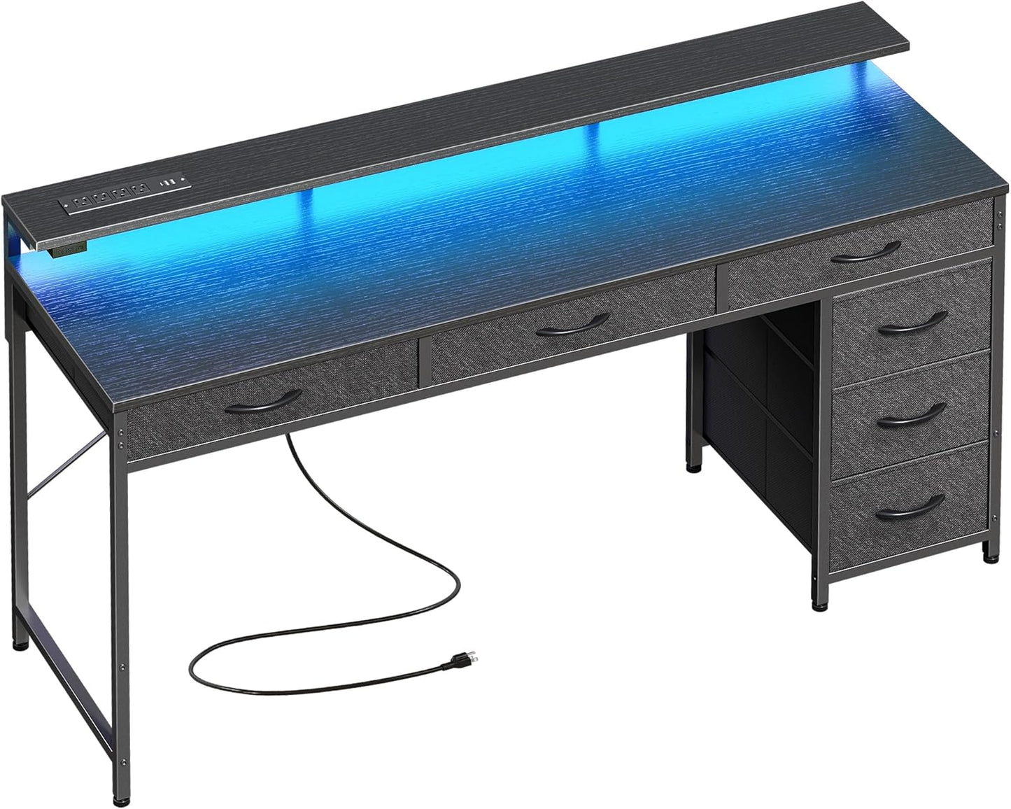 55 Gaming Desk with LED Lights & 6 Drawers