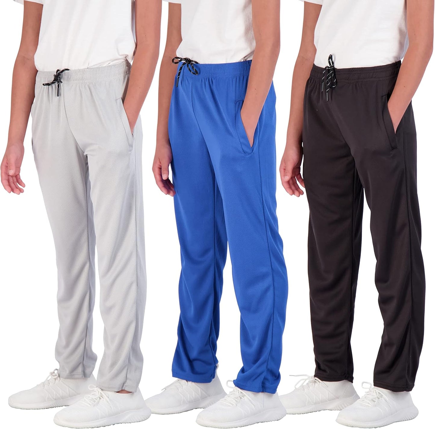 Boys' Mesh Open Bottom Active Sweatpants with Pockets & Drawstring