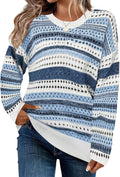 Womens Striped Crew Neck Pullover Sweater - Lightweight Knit