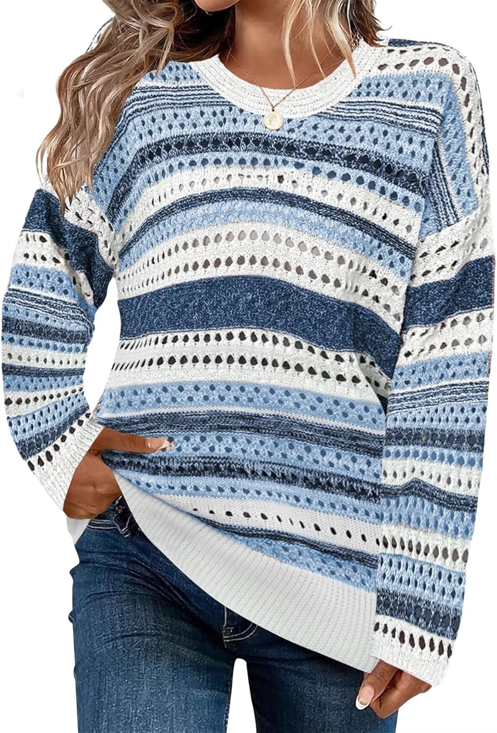 Cute Striped Sweaters for Women - Long Sleeve Pullover Style