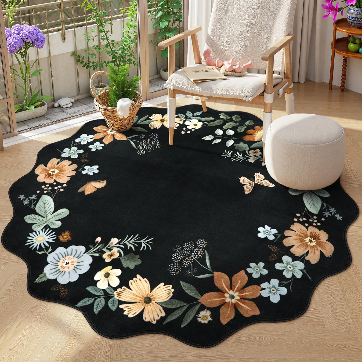 Lahome Floral Washable Round Rugs for Cozy Home Spaces
