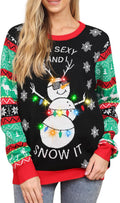Ugly Christmas Sweater for Women Light Up Knitted Pullover - Festive