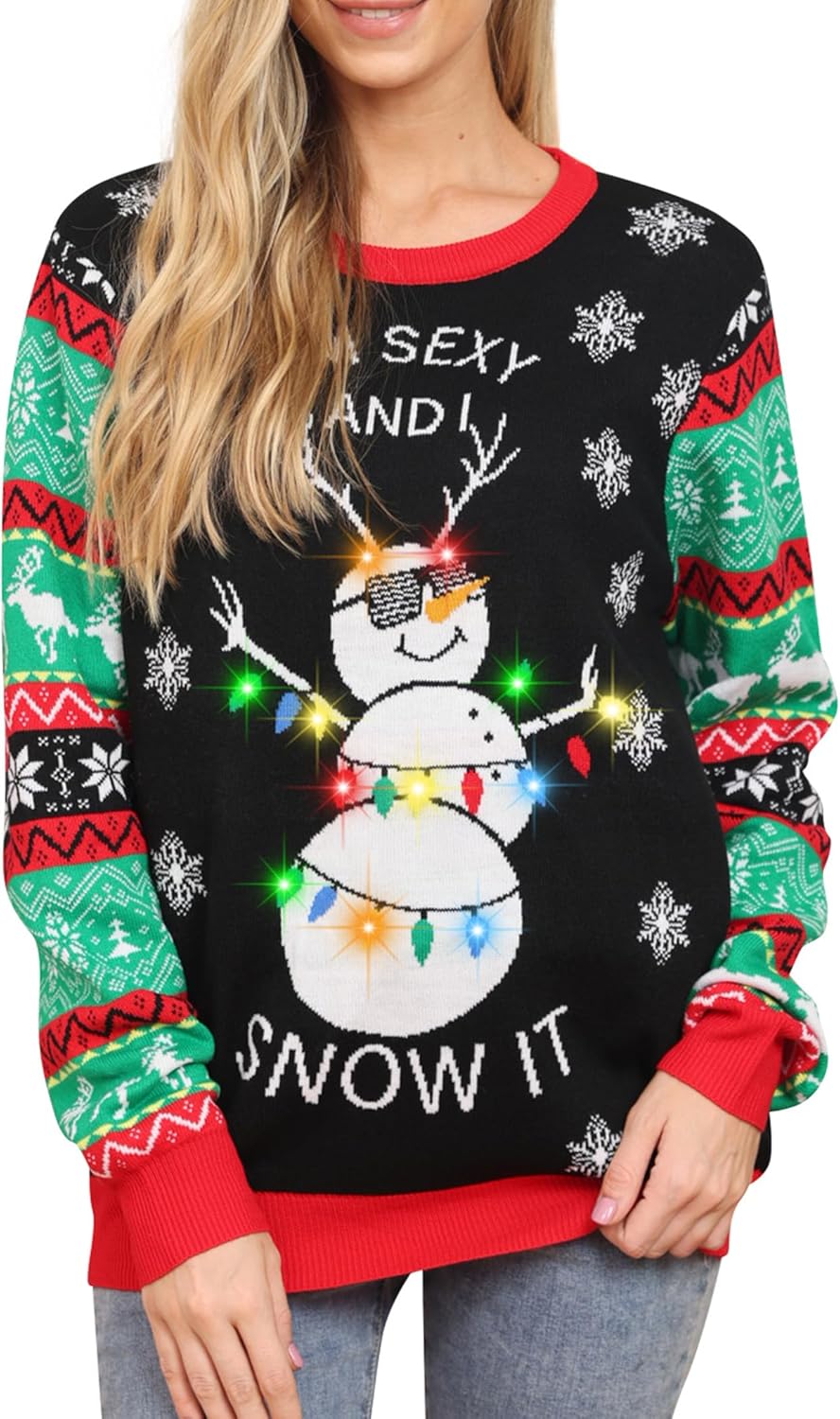 Light Up Ugly Christmas Sweater for Women with LED Design