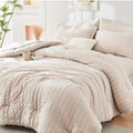 Beige Queen Comforter Set Seersucker 7 Pieces - All Season Luxury