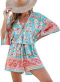 CUPSHE Women's Summer Romper Lace Up Printed Wide Leg Mini Jumpsuit