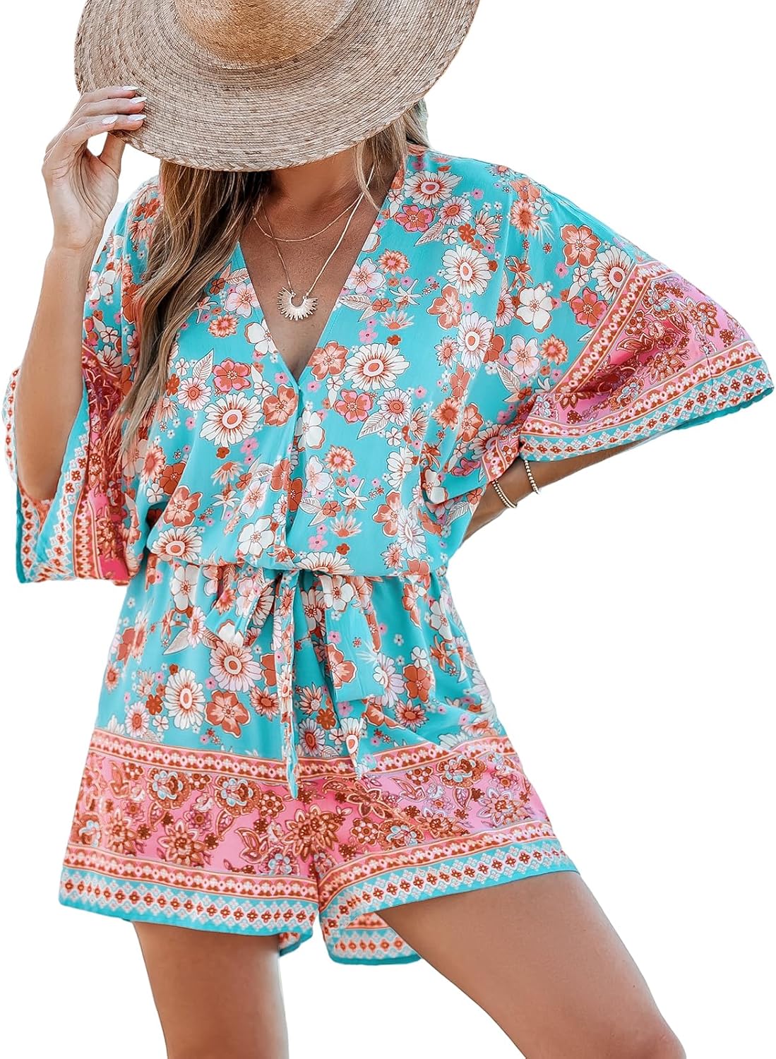 CUPSHE Women's Summer Romper: Floral Printed Wide Leg Jumpsuit
