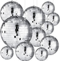 Large Disco Ball 12 Pack Silver Hanging Mirror Balls - Party Decor