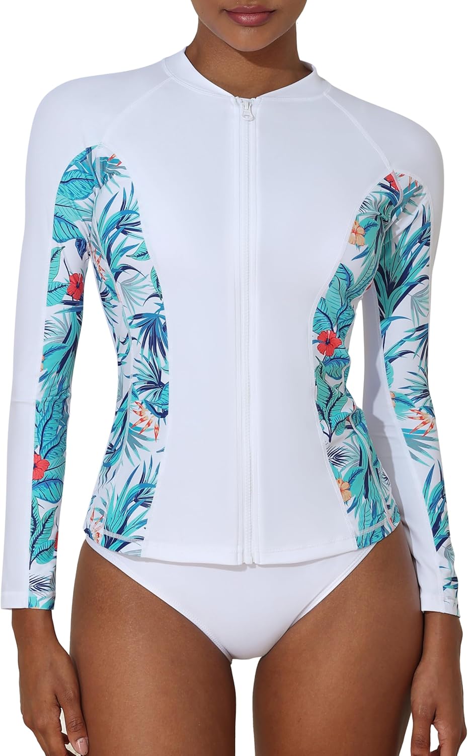 ATTRACO Women's Rashguard Swimsuit with Zip Front for Sun Protection