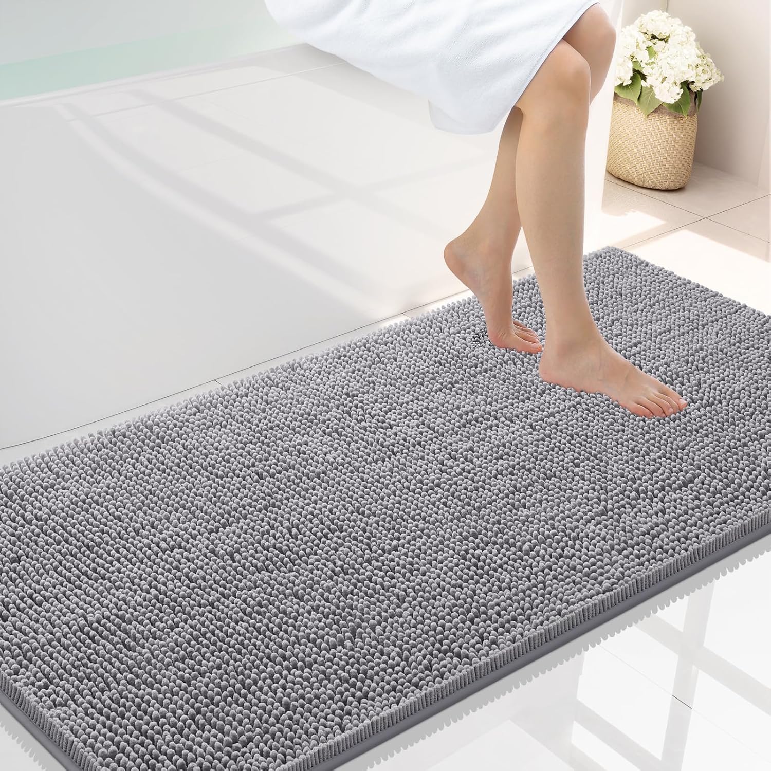 Smiry Luxury Chenille Bathroom Rugs - Soft, Absorbent, Non-Slip