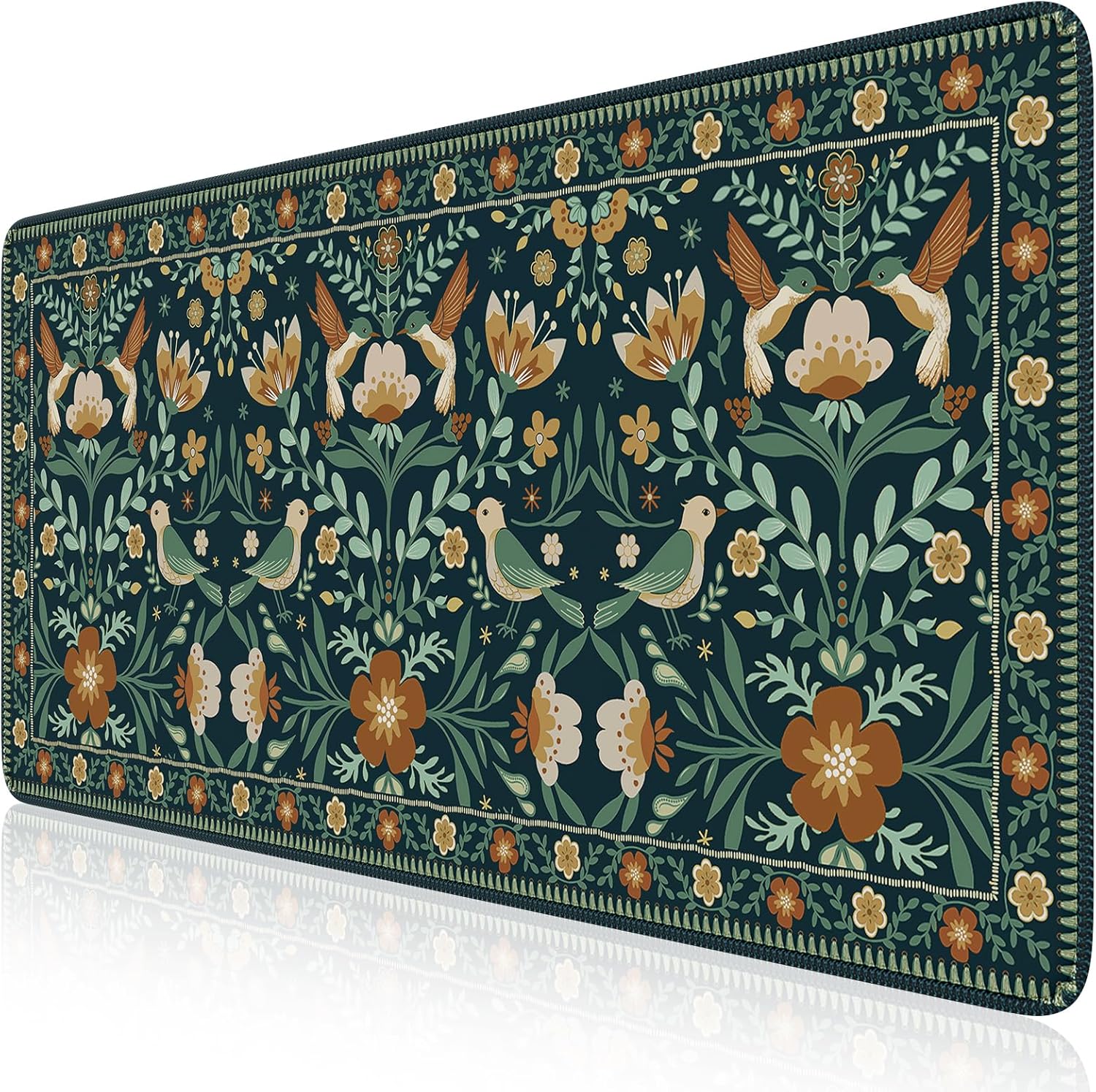 Anti-Slip Dark Green Desk Mat by iCasso: Large Mouse Pad with Cute Design