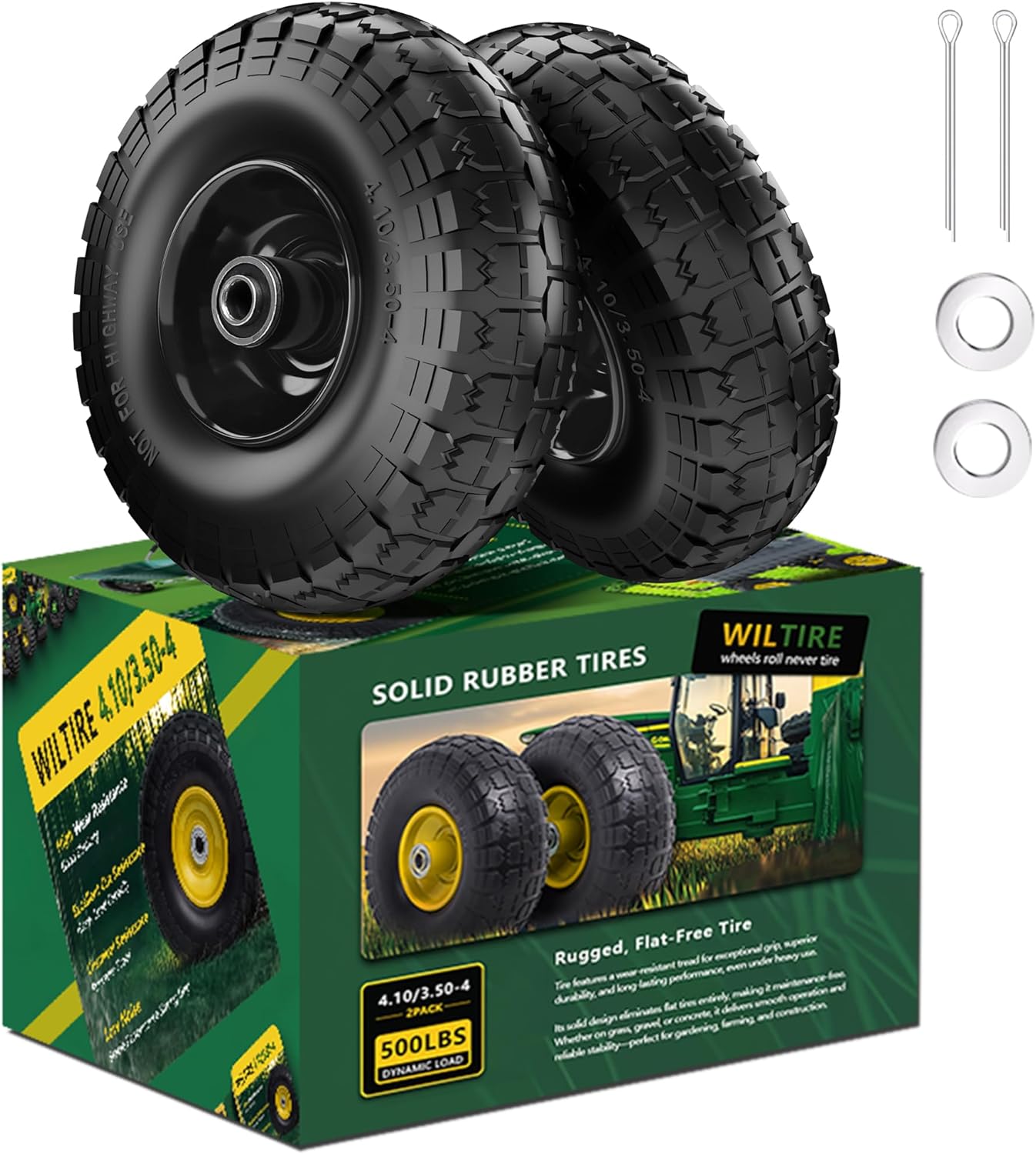 4.10/3.50-4 Flat Free Tire and Wheel Replacement for Hand Trucks