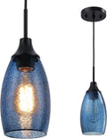 Mini Glass Pendant Light 1-Pack Clear Dark Blue Seeded Shade