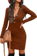 Blooming Jelly Long Sleeve Sweater Dress - Sexy V Neck Bodycon Mini