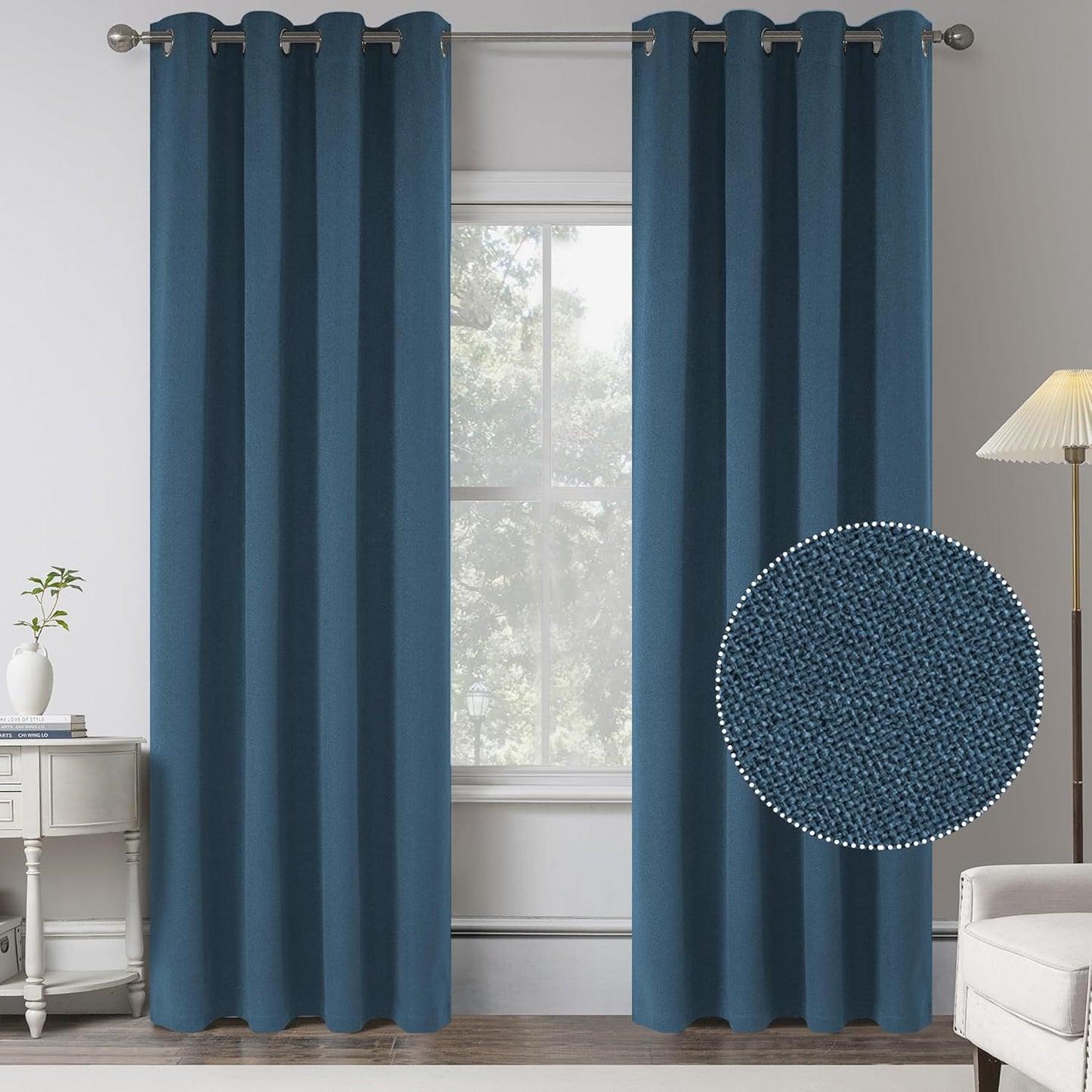 Set of 2 Panels 95 Inch Length Blackout Linen Curtains
