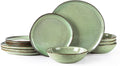 AmorArc Ceramic Dinnerware Set 12pc - Handmade Reactive Glaze Rustic