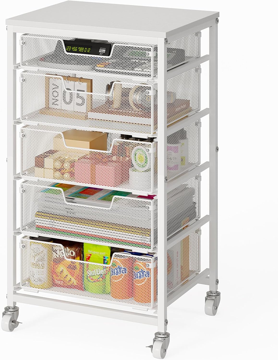 Utility Cart with 5 Drawers for Home Office and Craft Storage