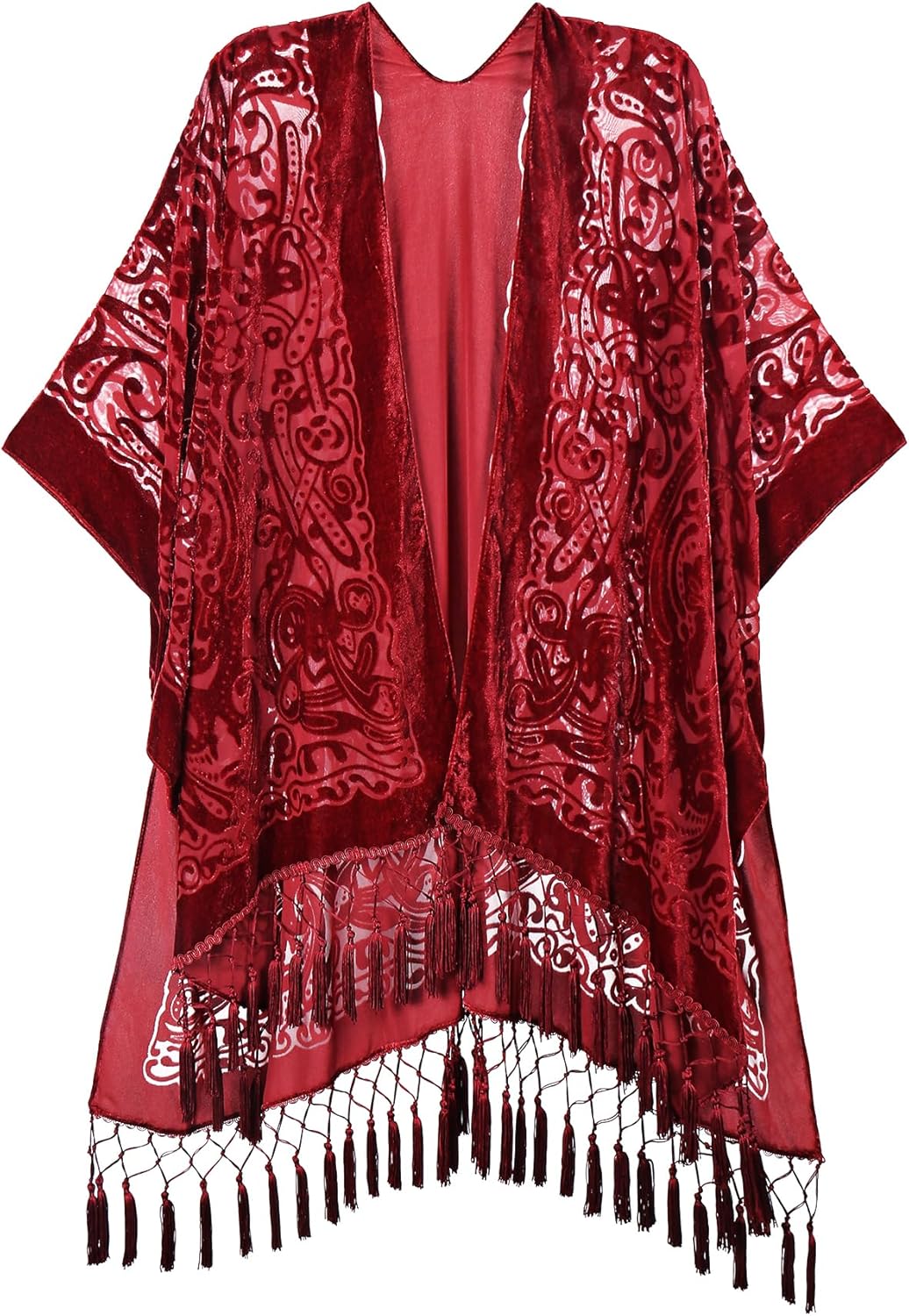 MJ SERECA Women's Burnout Velvet Kimono Long Cardigan Cover Up