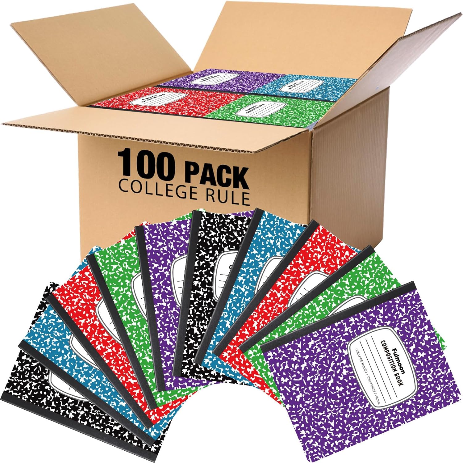 Fulmoon Marble Composition Notebooks - 100 Pcs College Ruled for School & Office