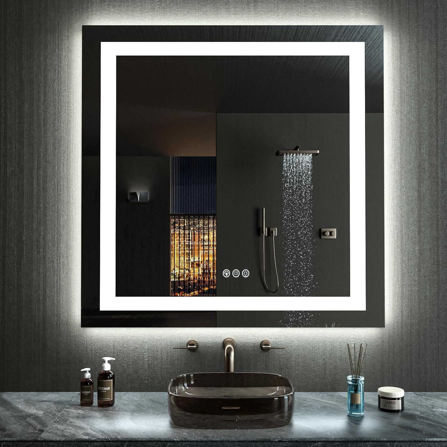 LOAAO 32X32 LED Bathroom Mirror with Lights and Anti-Fog Feature