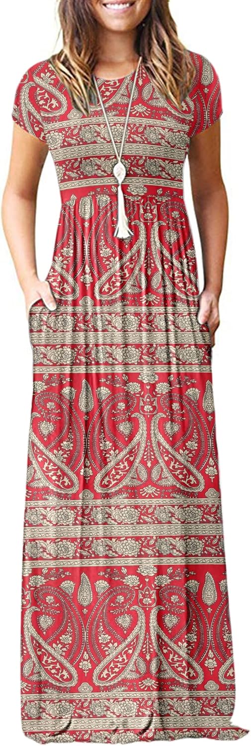 MISFAY Women Short Sleeve Maxi Dresses with Pockets for Casual Wear