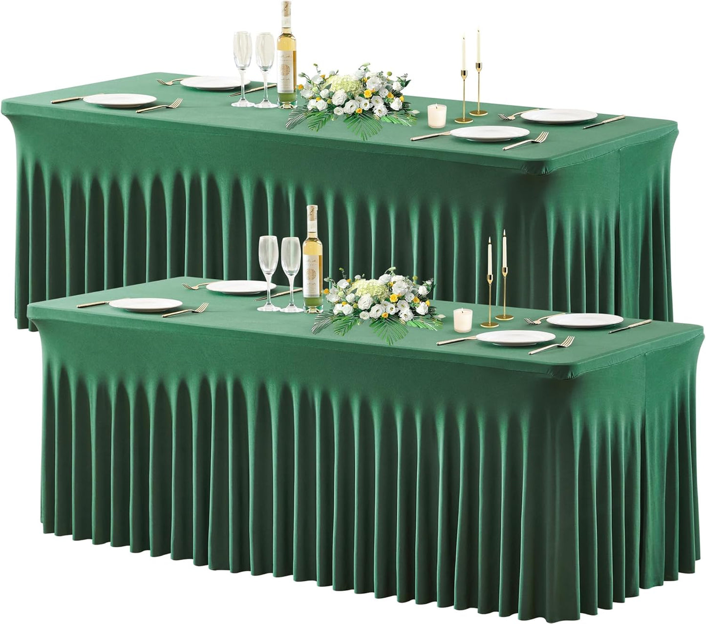 2 Pack Hunter Green Stretch Spandex Table Covers for 8FT Tables