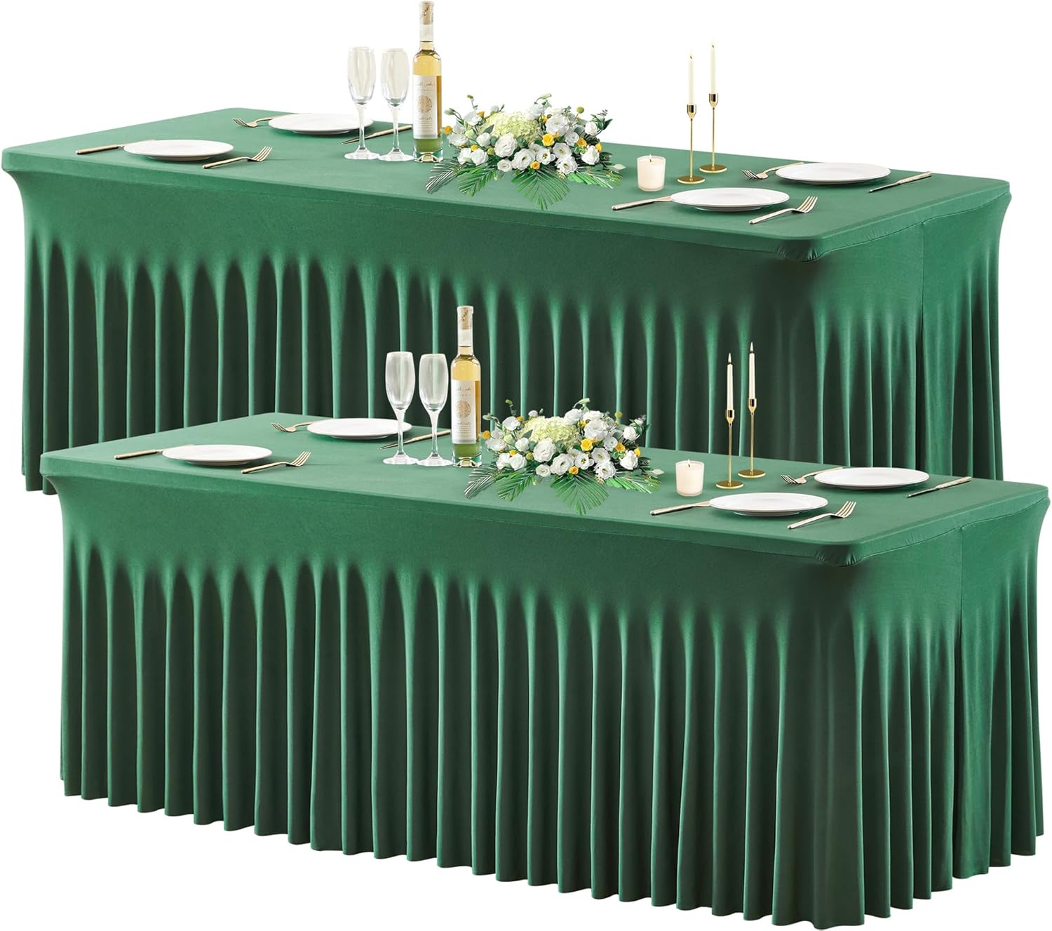 2 Pack Hunter Green Stretch Spandex Table Covers for 8FT Tables