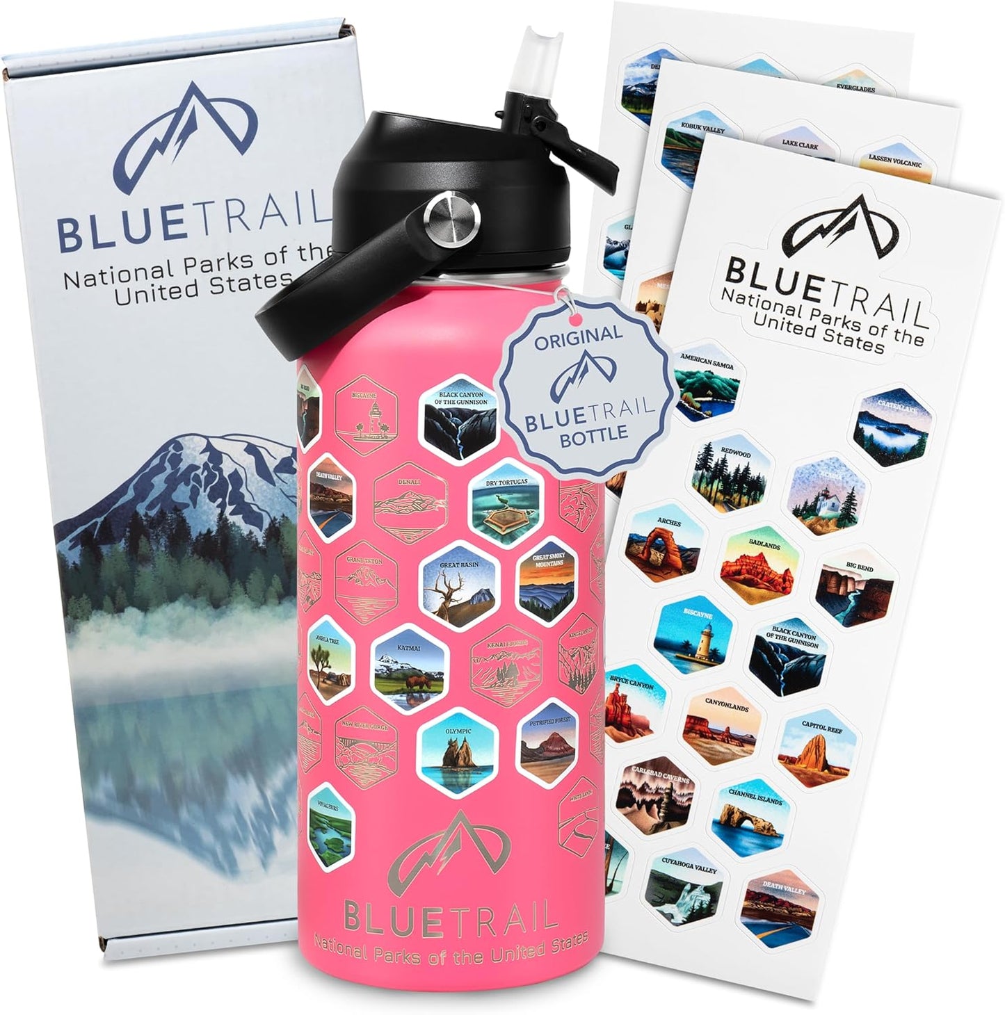 BlueTrail National Parks Water Bottle with Stickers for Adventures