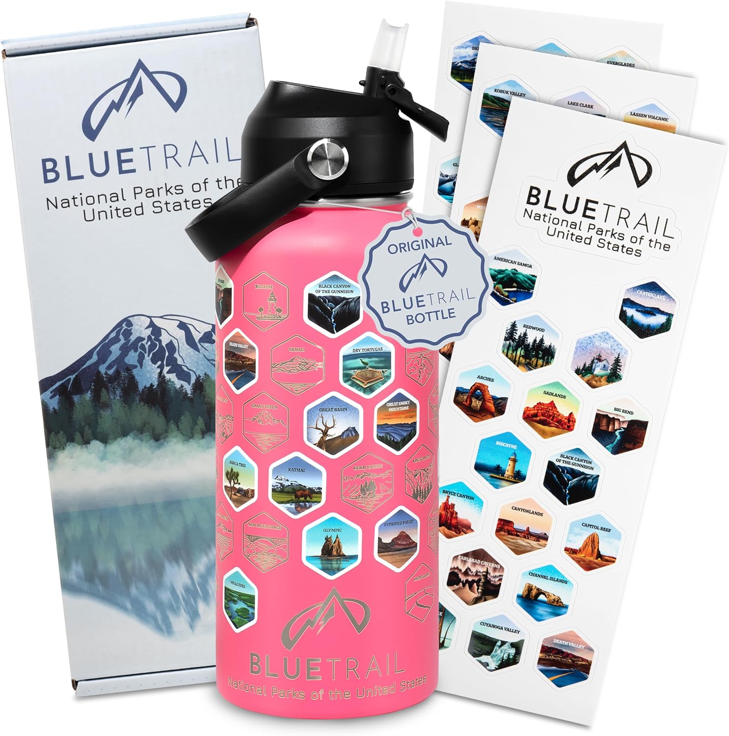 BlueTrail National Parks Water Bottle with Stickers for Adventures