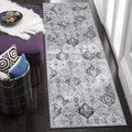 2x6 Moroccan Trellis Runner Rug in Silver Grey - Washable Non-Slip
