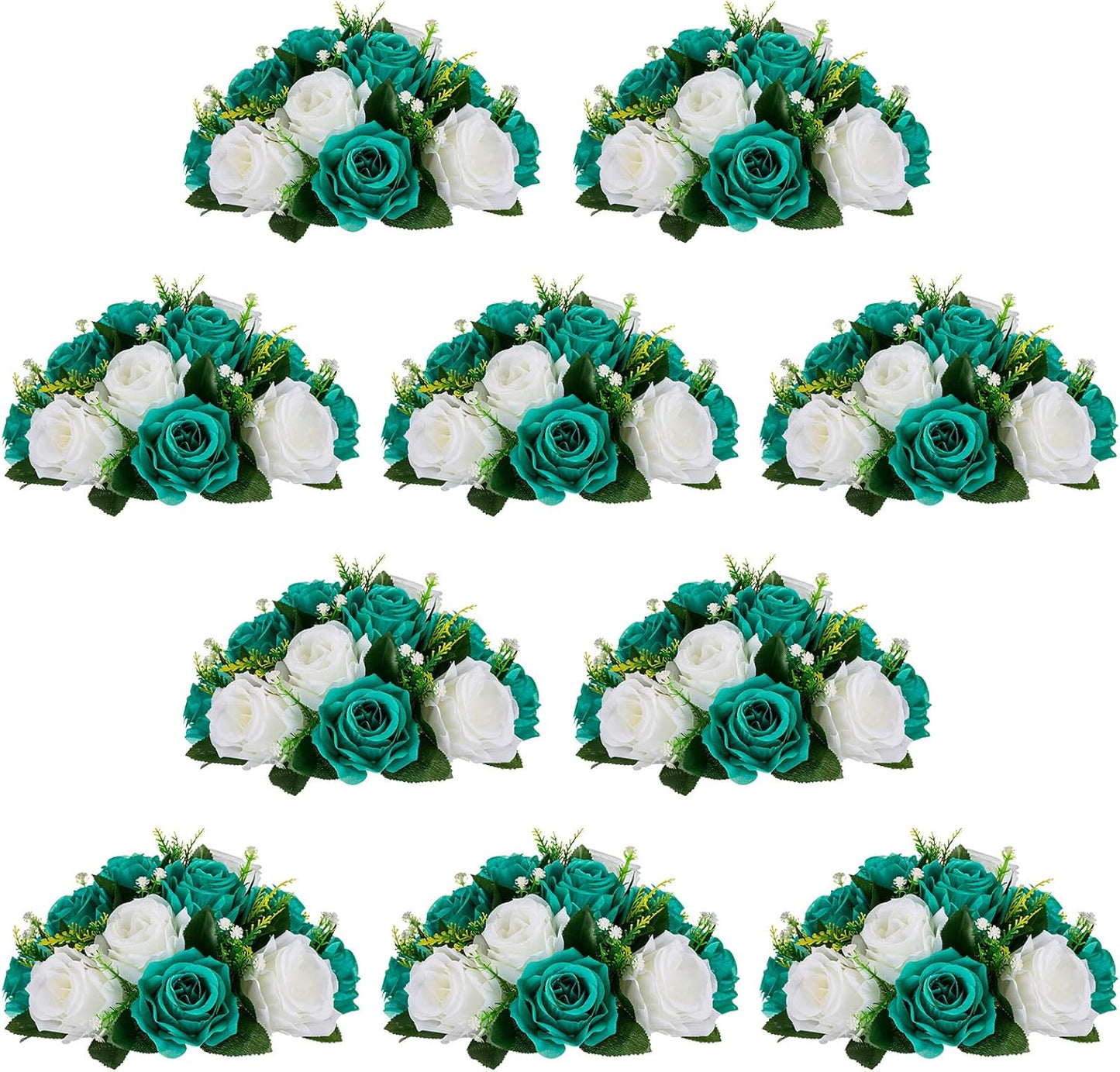 NUPTIO Flower Wedding Centrepieces - 10 Pcs Teal & White Roses