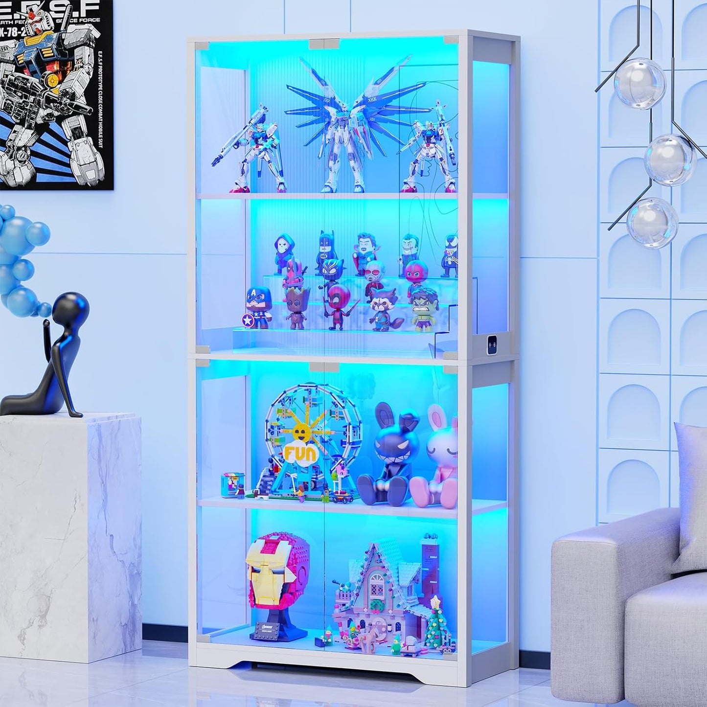 Display Cabinet with Glass Doors for Collectibles and Storage