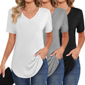 Women's Tunic Tops 3 Pack V Neck Short Sleeve - Soft Rayon Blend