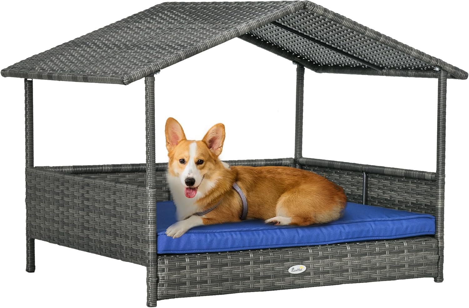 PawHut Wicker Dog House Outdoor with Canopy for Small Breeds