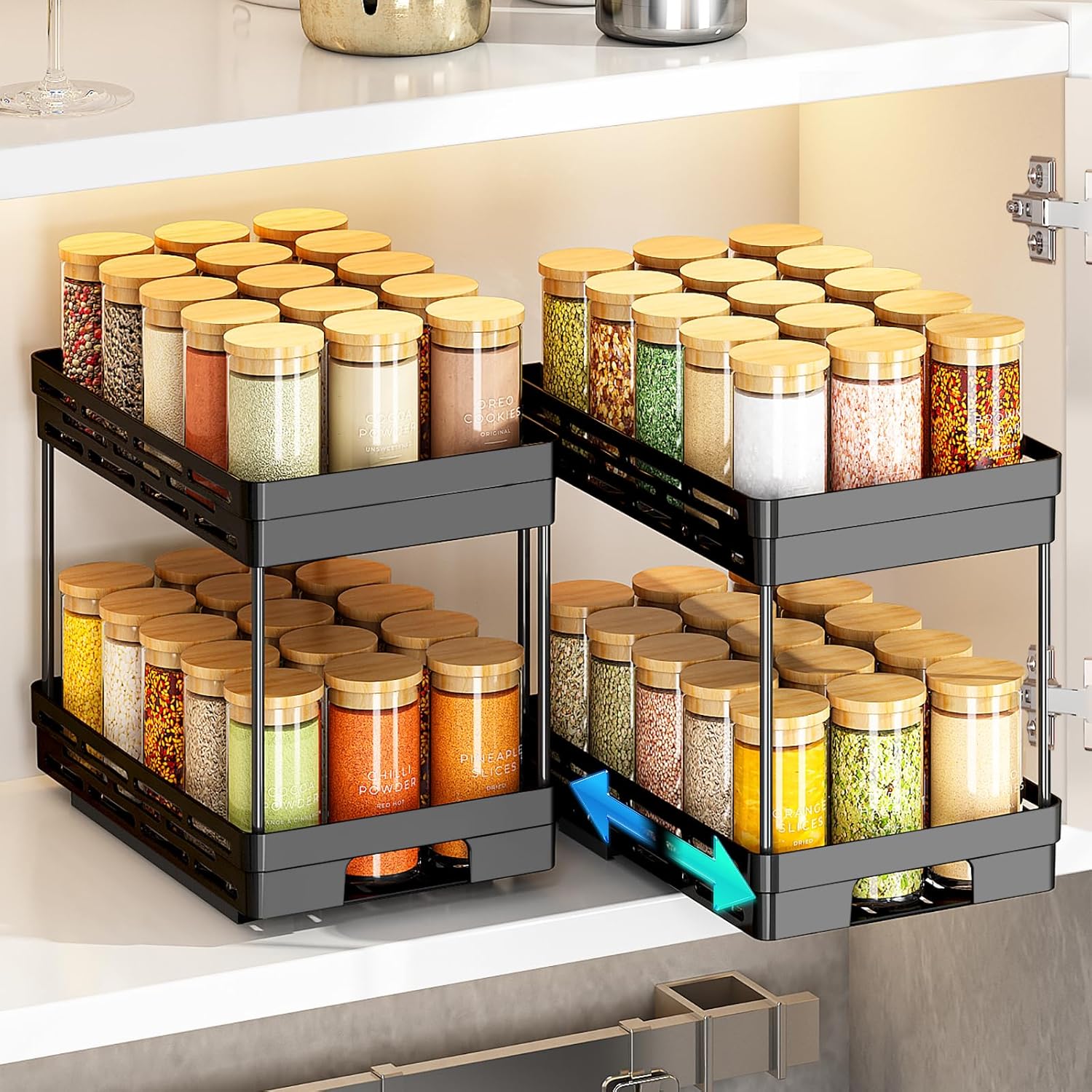 Pull Out Spice Rack Organizer for Cabinet - 2 Pack Solution
