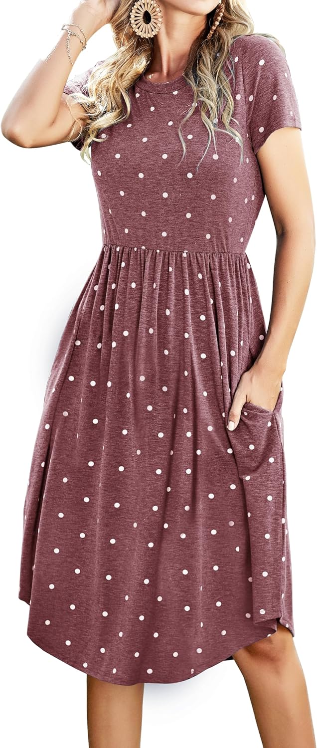 Simier Fariry Womens Summer Pocket Knee Length Casual Dress