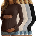 4 Pack Womens Maternity Ribbed Knit Long Sleeve Tops - Stretchy Basic