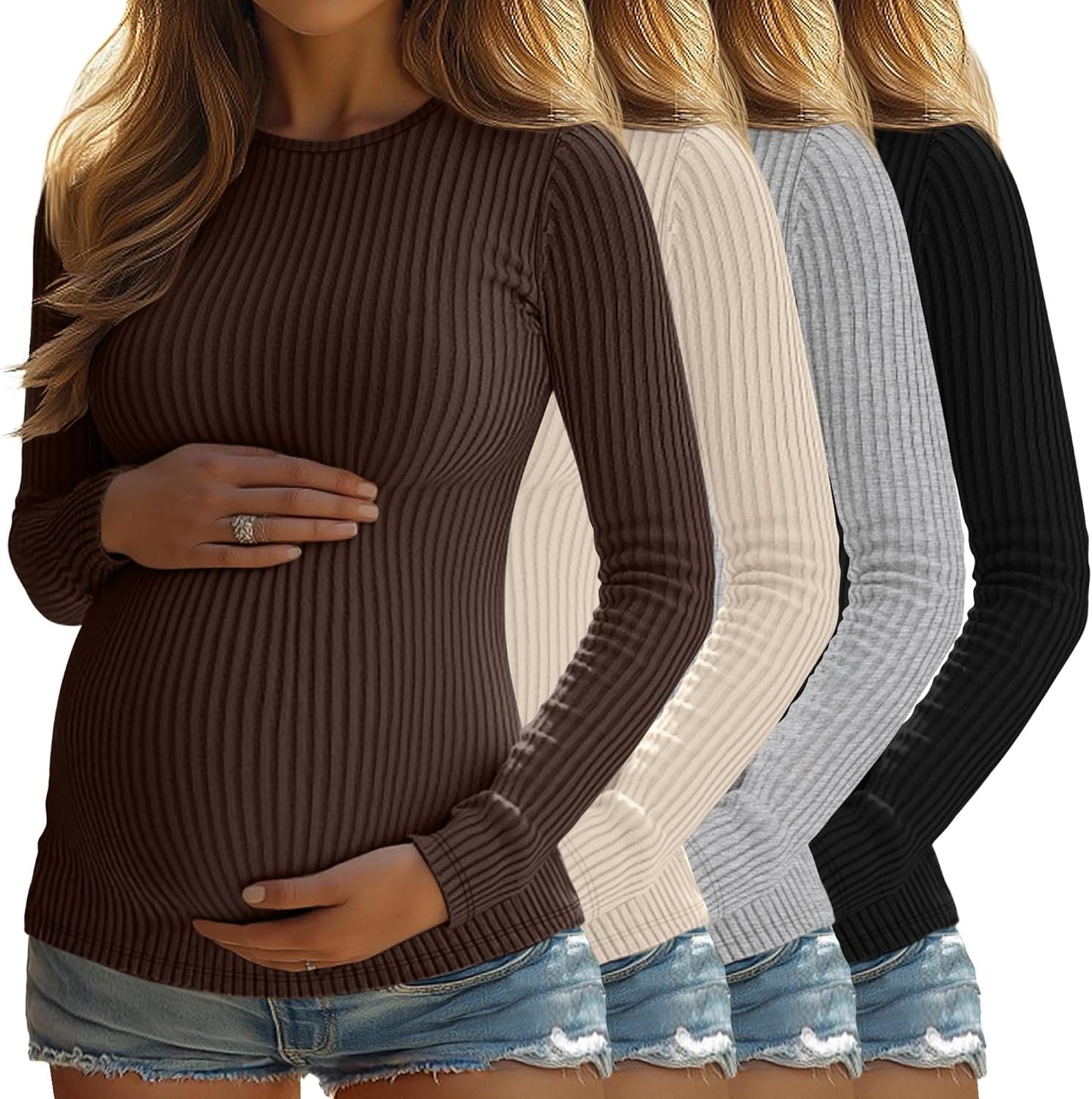 4 Pack Womens Maternity Shirts Long Sleeve Casual Tops