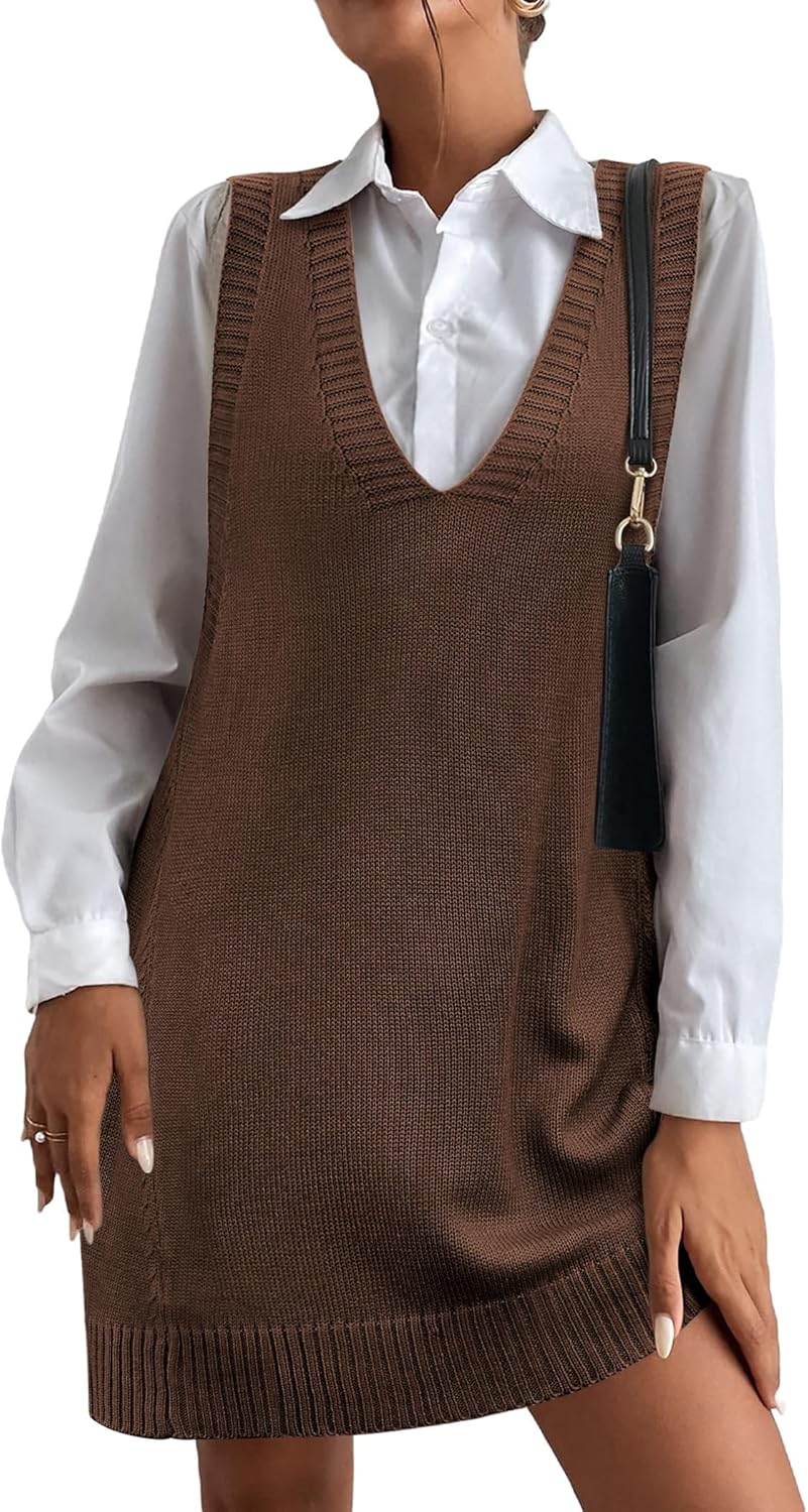 Oversized V Neck Sleeveless Knit Pullover Vest with Pockets