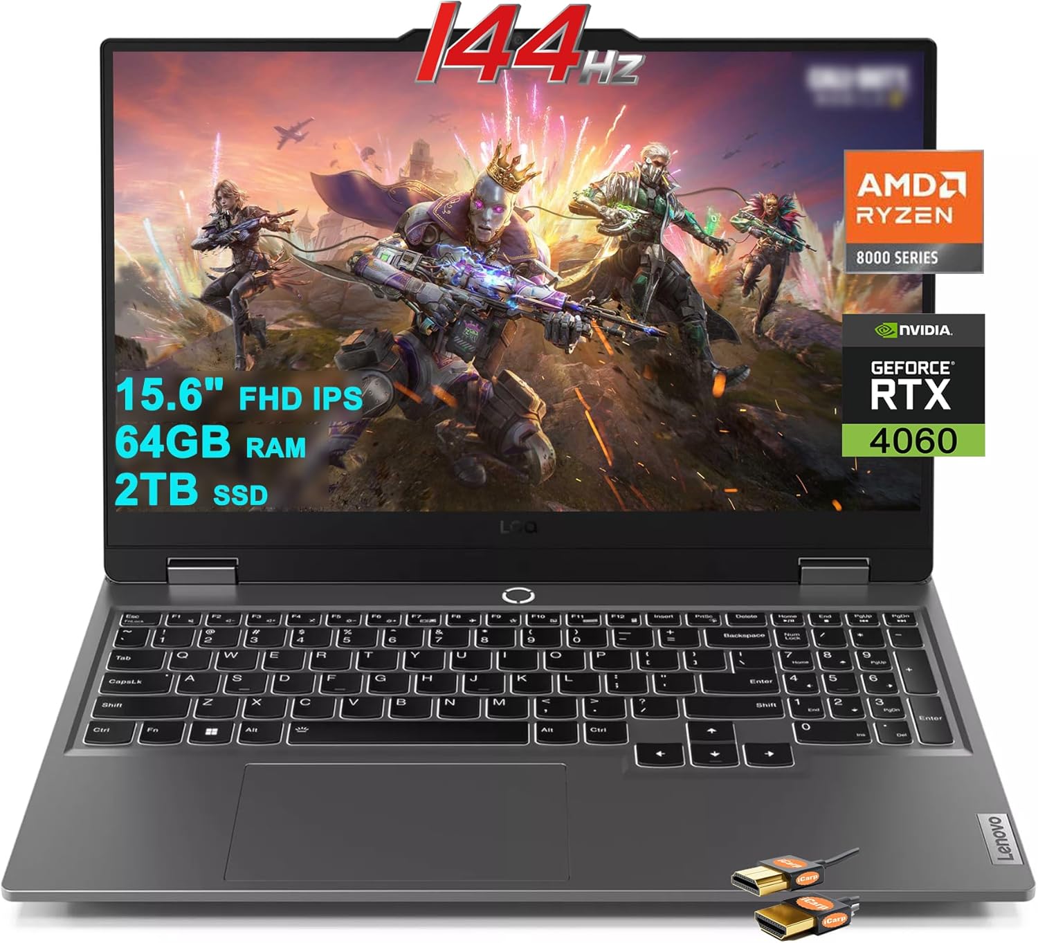 Lenovo 15.6 Gaming Laptop: Ryzen 7, RTX 4060, 64GB RAM