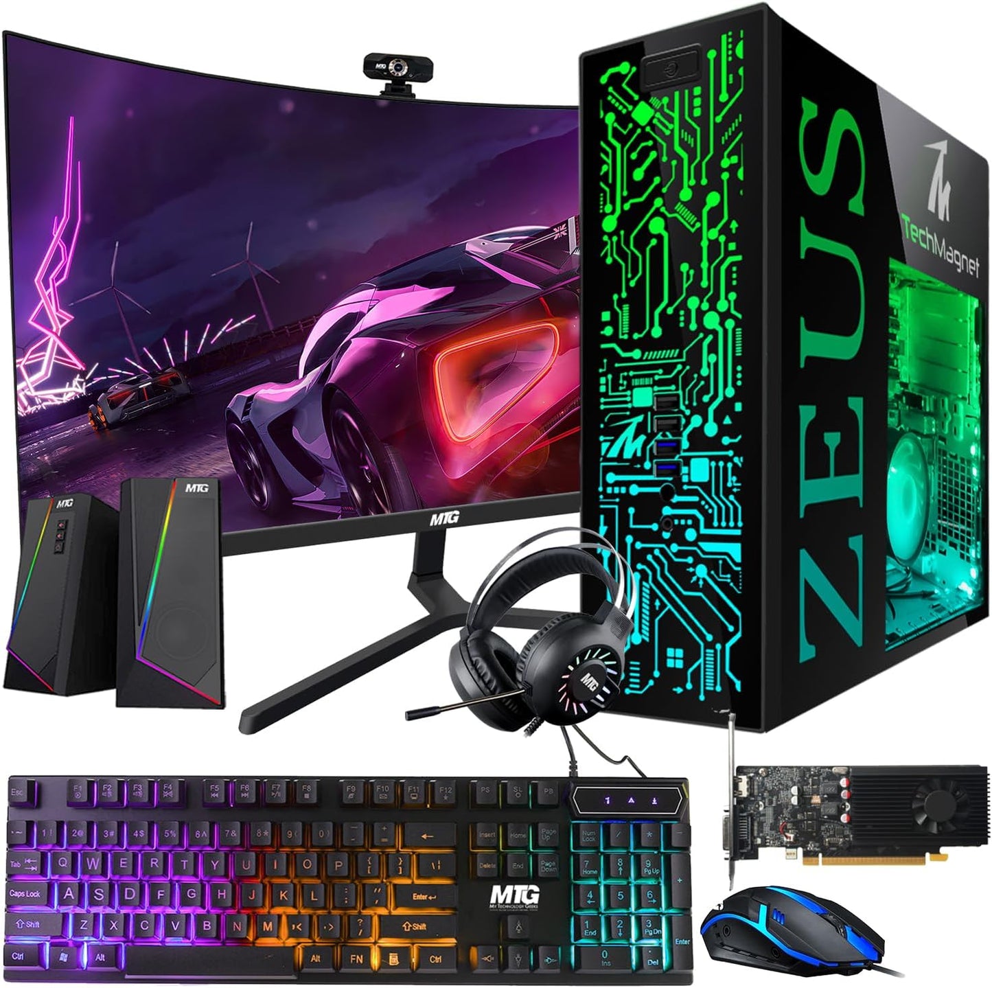 TechMagnet Gaming Desktop PC with 24 Inch Curved Monitor