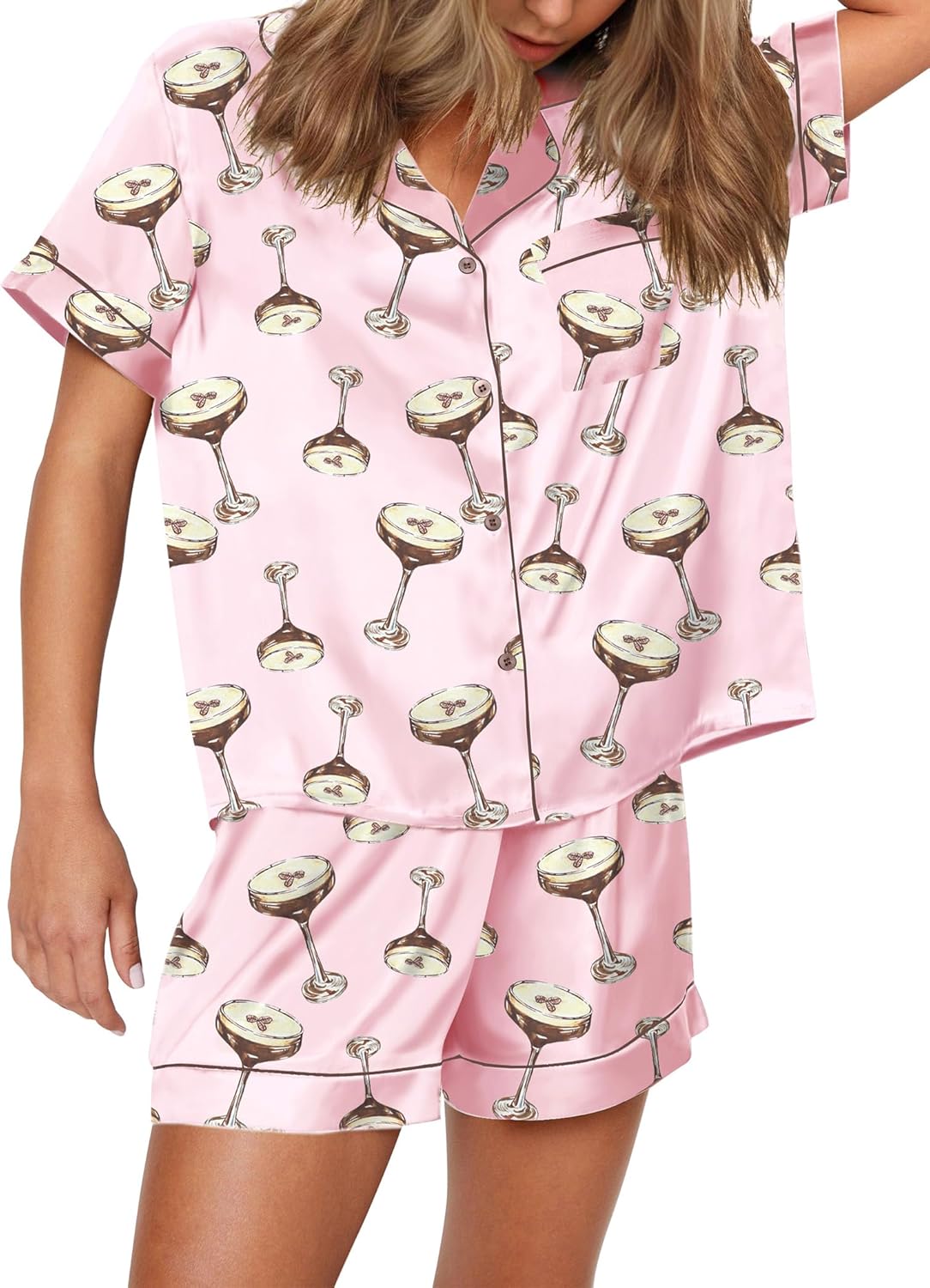 Funny Graphic Pajamas for Women Set - Button Down Pjs Set