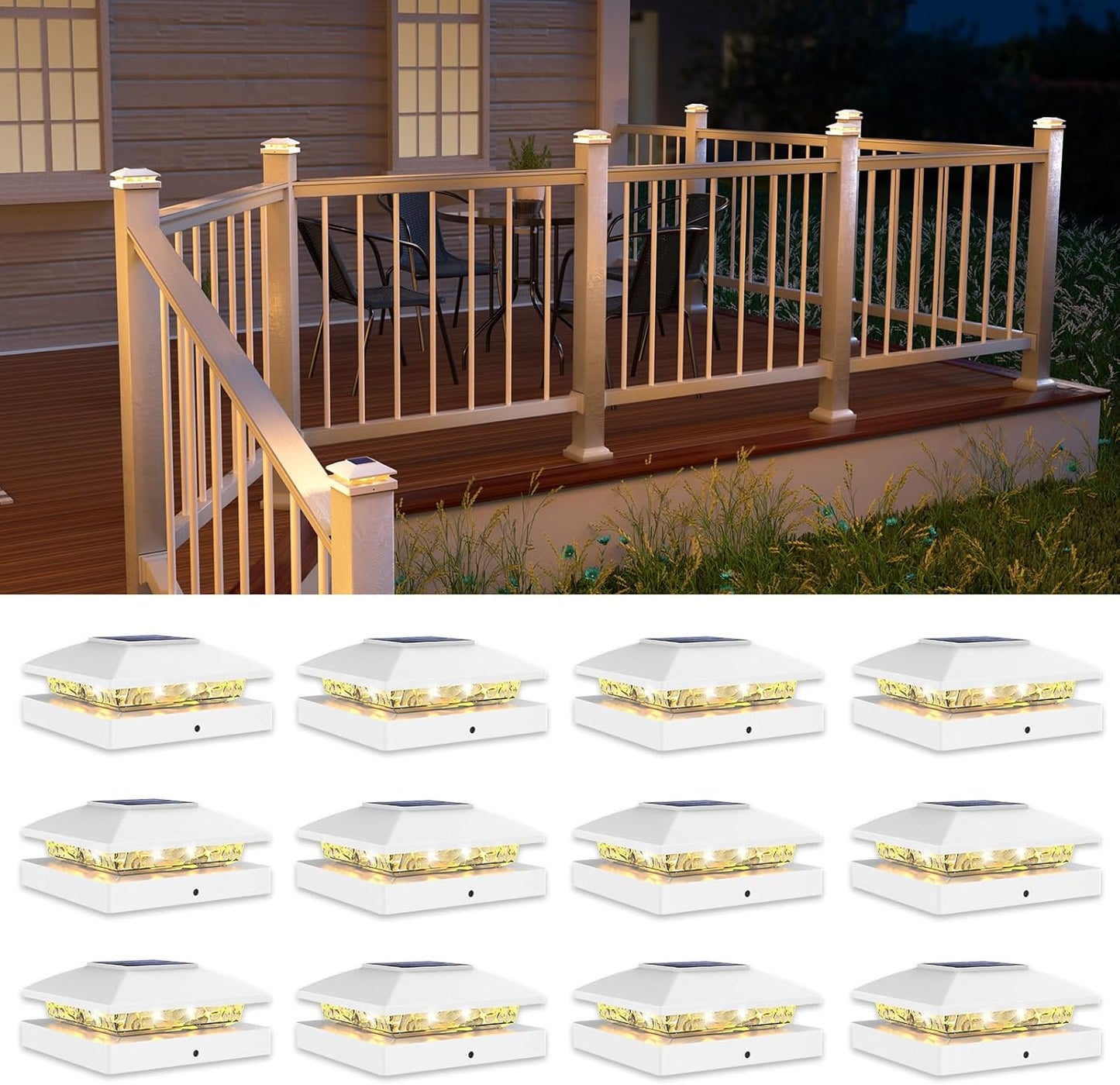 4x4 Solar Post Cap Light Set for Outdoor Wooden and Vinyl Posts