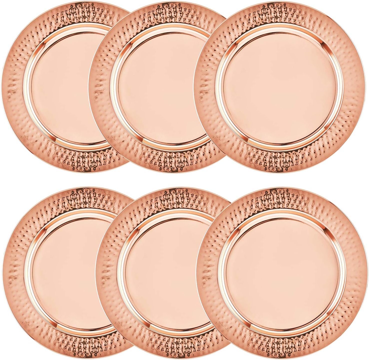Rose Gold Hammered Rim Charger Plates Set - Set of 6